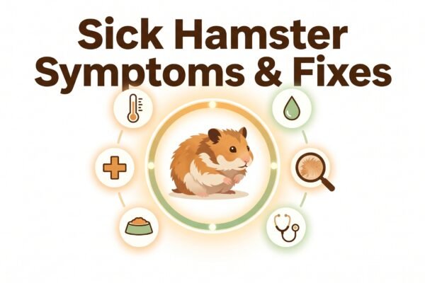 syrian–hamster–surrounded–by–health–check–icons–representing–sick–hamster–symptoms–and–fixes