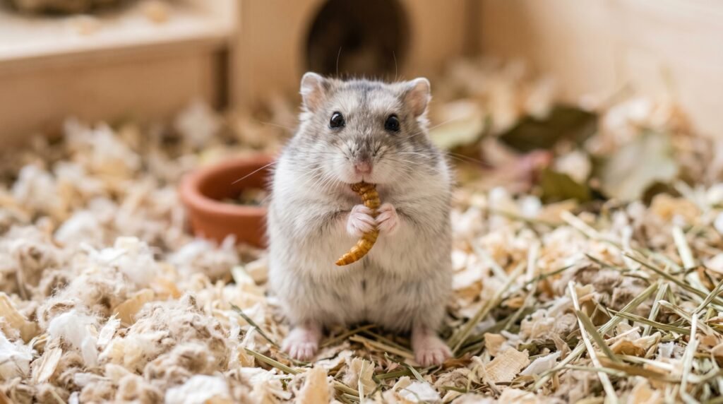 a-dwarf-hamster-actively-eating-a-dried-mealworm-as-an-animal-protein-source