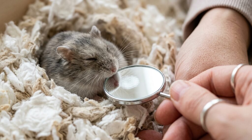 checking-hamster-breathing-with-a-mirror-for-fogging