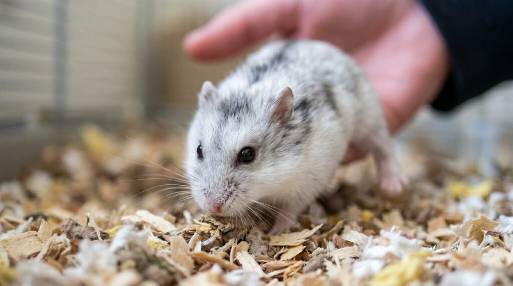 dwarf-hamster-patrolling-and-sniffing-cage-after-cleaning