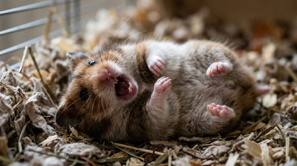 a-frightened-hamster-on-its-back-with-mouth-open-in-a-defensive-posture