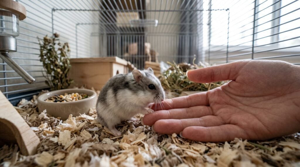 hamster-hand-introduction-cage