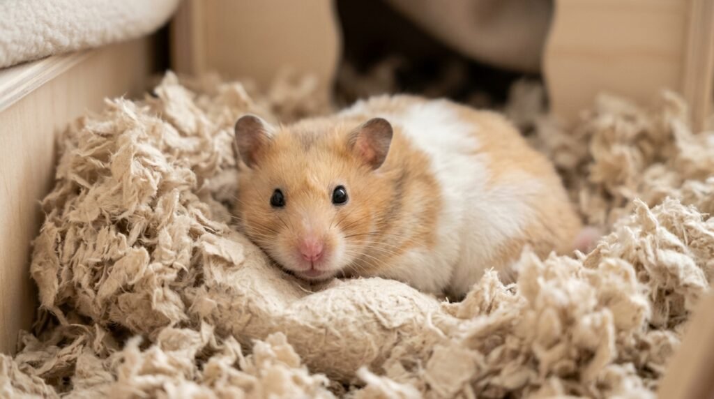 happy-syrian-hamster-recovering-on-safe-paper-bedding