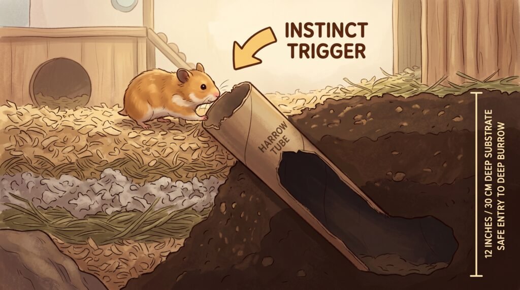 animated-hamster-exploring-a-starter-burrow-tube-in-deep-bedding