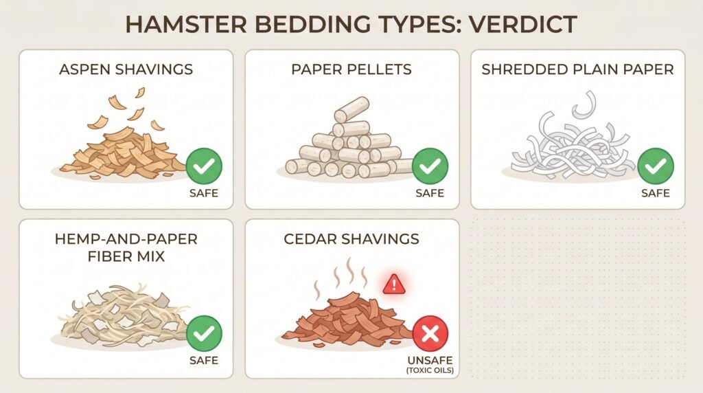 hamster–nesting–materials–comparison–infographic–showing–safe–and–unsafe–bedding–types–for–pregnant–hamster–cage
