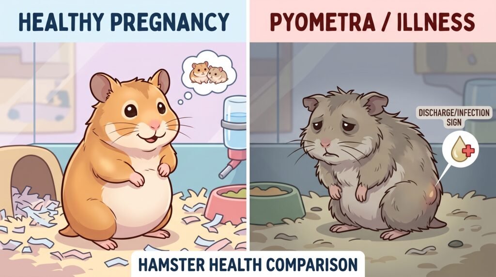 comparison-illustration-of-a-healthy-pregnant-hamster-and-an-ill-hamster