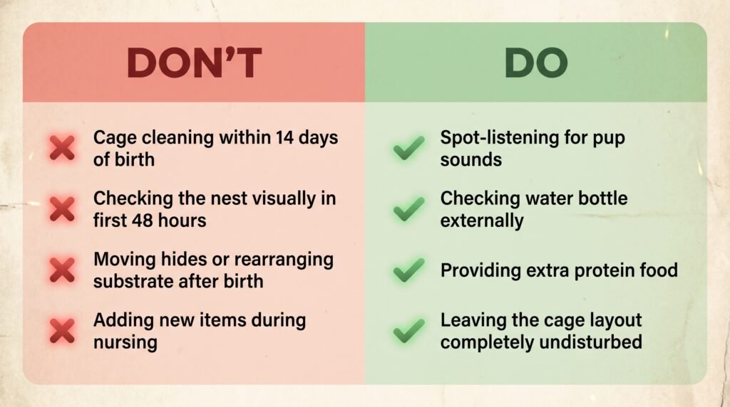 pregnant–hamster–care–do–and–dont–infographic–showing–safe–actions–vs–harmful–actions–during–nursing–period–after–birth