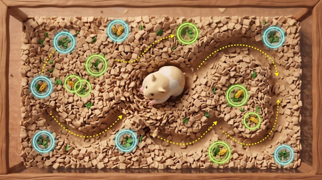 safe–hamster–snacks–scatter–feeding–foraging–behavior
