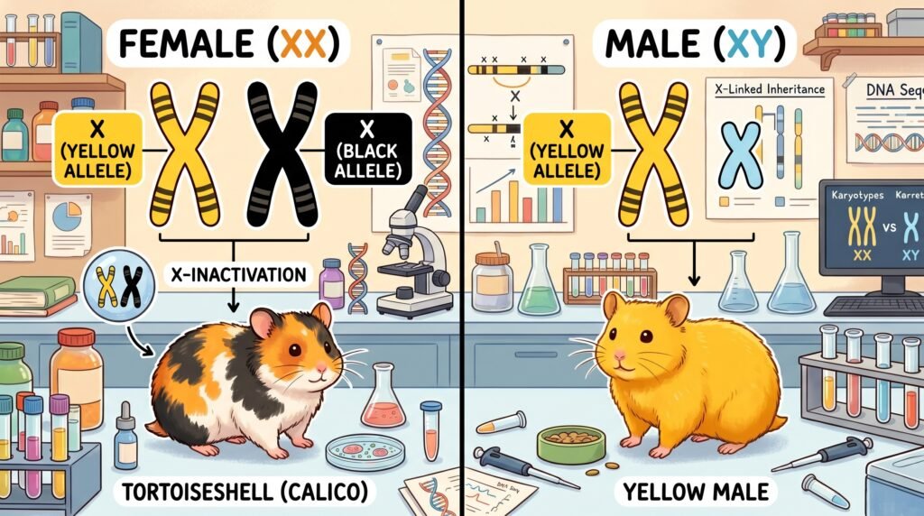 illustration-of-x-and-y-chromosomes-explaining-tortoiseshell-hamster-color