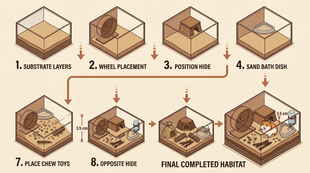 animated–8–step–isometric–infographic–showing–hamster–habitat–setup–sequence–from–substrate–to–completed–enclosure