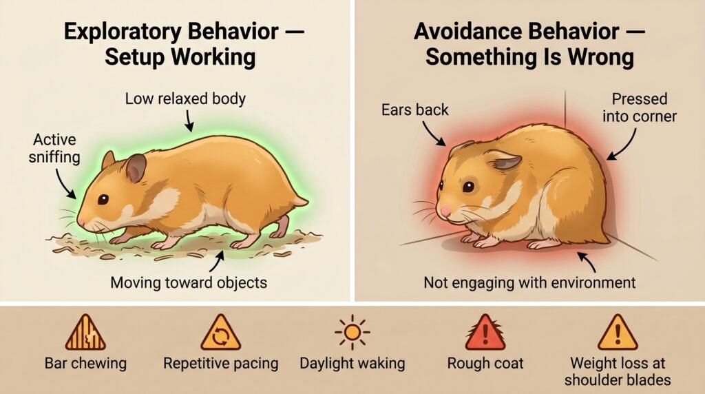animated–infographic–comparing–hamster–exploratory–behavior–versus–avoidance–behavior–with–five–stress–warning–sign–icons