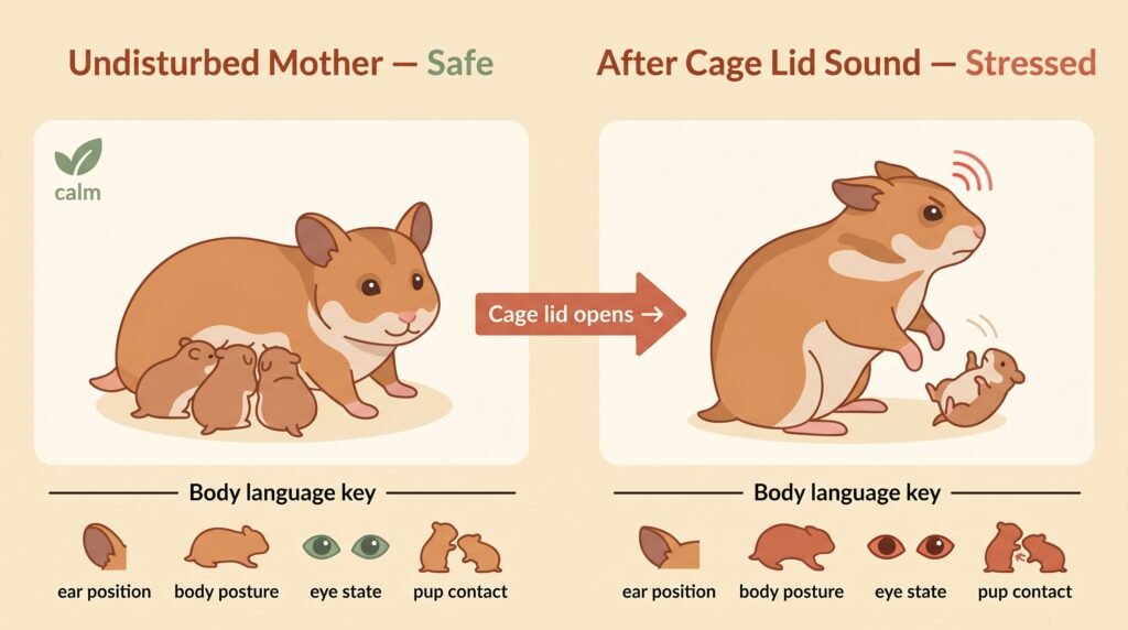 hamster–mother–calm–nursing–posture–vs–stressed–alert–posture–body–language–infographic