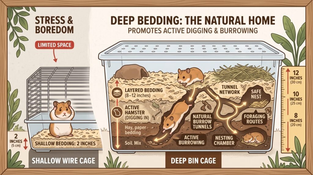 deep–bedding–hamster–bin–cage–cutaway–vs–shallow–wire–cage–infographic